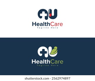 Creative Logo for Medical, Pharmacy and Healthcare company. AU Letter Healthcare and Medical  Logo Design Symbol.