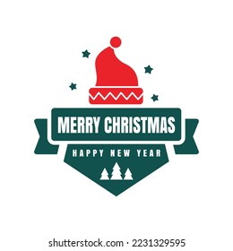 creative logo Merry Christmas and Happy New Year 2023, with Santa Claus hat. vector illustration