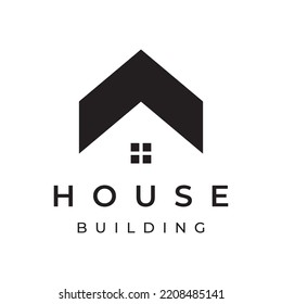 Logotipo creativo de una casa monográfica o geométrica o de un edificio residencial en un estilo plano y lineal.Logotipo para la propiedad, construcción de edificios, arquitectura y negocios.