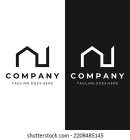 Logotipo creativo de una casa monográfica o geométrica o de un edificio residencial en un estilo plano y lineal.Logotipo para la propiedad, construcción de edificios, arquitectura y negocios.