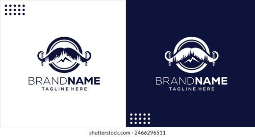 Creativo Logo Bigote Negativo Espacio Montañas, Inspiración de diseño, Ilustración, Vector