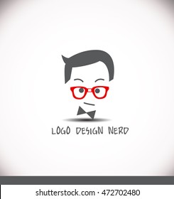 Creative logo nerd face hair glasses vector illustration