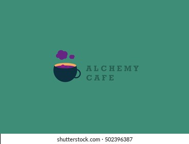 Creative logo on alchemy and unusual cafe.