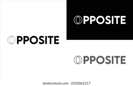 A creative logo for "Opposite" featuring the letter "O" divided into two parts, visually representing contrasting sides. Ideal for brands or businesses emphasizing duality, contrast, or opposite.
