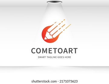 Creative logo Pencil with comet tail isolated circle orange background concept vector, human creative logo vector idea