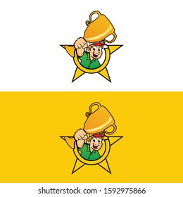 Creative logo of person lifting trophy vector template