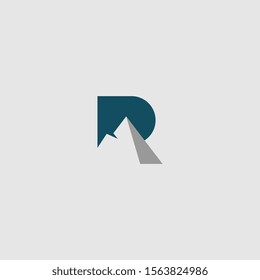 Creative logo of R with rock mountain shape combination negative space style