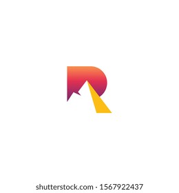 Creative logo of R with rock mountain shape combination negative space style