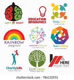 Creative Logo set. Brand identity for kids, idea, learning, estate, charity, environment concepts. Vector graphic design illustration