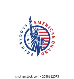 Creative logo with Statue of Liberty and US flag design illustration. Independence day. National holiday flat design