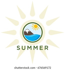 The creative logo with the sun, sea, mountains
