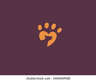 Creative logo symbol abstract trail of a paw dog and heart for a veterinary company