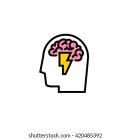 Creative logo template of brainstorming. Flat line icon