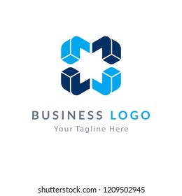 Creative logo template, modern geometric blue symbol. Logotype design, abstract icon