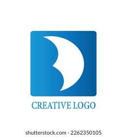 logotipo creativo truncado semicírculo letra de formación B, con fondo azul gradiente