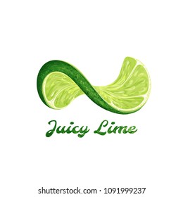 a creative logo with a twisted lime slice in form of an eternity/infinity symbol and your text; vector illustration; logo/icon/label template or other design element; fresh, vibrant, organic, trendy