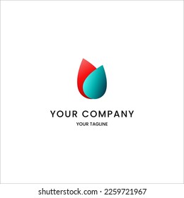 A creative logo of two droplets in red and cyan, leaning in opposite directions, symbolizing balance and movement. Ideal for tech, water, or eco conscious brands