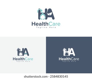  Creative Logo Usable for Business, Medical, Pharmacy and Healthcare Company. HA Letter Healthcare Logo with Stethoscope and Leaf.