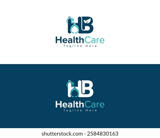  Creative Logo Usable for Business, Medical, Pharmacy and Healthcare Company. HB Letter Healthcare Logo with Stethoscope and Leaf.