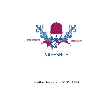 Creative logo for vape shop Man in the hood with the electronic cigarette.