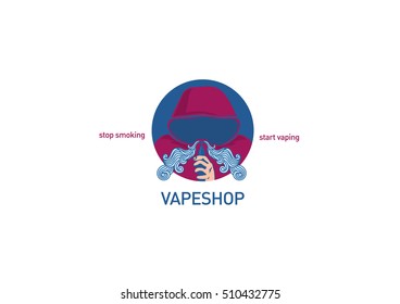 Creative logo for vape shop Man in the hood with the electronic cigarette.