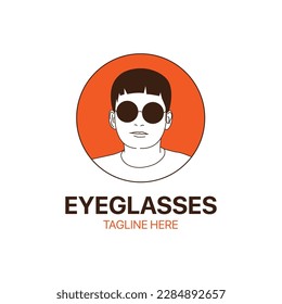 Creative logo Vector illustration of young man with glasses. 