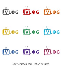 Video Logotipo creativo para el vlog o el icono del canal aislado en el fondo blanco. Establecer iconos de colores