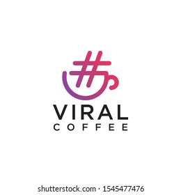 creative logo viral coffee, combine the mug with hashtag vector