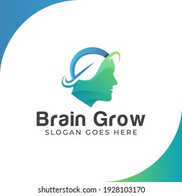 Creative logos of growing brain with leaf symbol, nature mind, healthy brain, brainstorming icon illustration