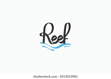 creative logotype of reef, coral, ocean logo design vector illustration with amazing brush and wave styles