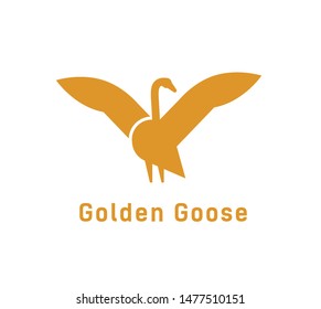 Creative logotype with silhouette of goose. Logo or emblem with domestic poultry bird. Modern decorative design element isolated on white background. Monochrome minimal flat vector illustration.