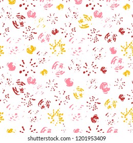 Creative loose floral seamless pattern background made with inky brush strokes. Abstract flowers and leaves. Vector