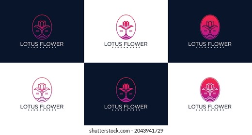 Creative lotus flower logo design collection with modern and fres gradient colour concept Premium vektor