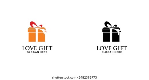 Creative love gift logo design with unique concept , gift box logo , premium vector