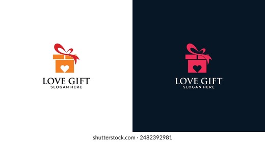 Creative love gift logo design with unique concept , gift box logo , premium vector