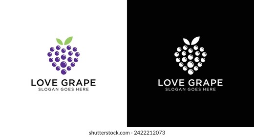 Creative Love Grape Logo. Modern Grapes with Linear Outline Style. Winery Logo Icon Symbol Vector Design Template.