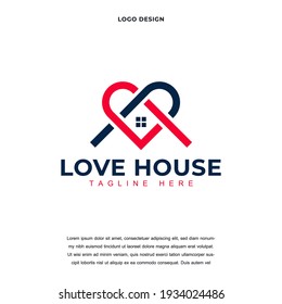 Creative love house line icon logo design color editable vector illustration