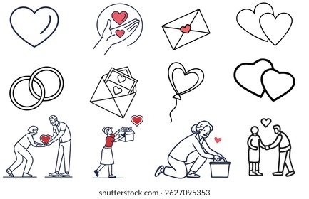 Creative Love icons seat outline vector illustration