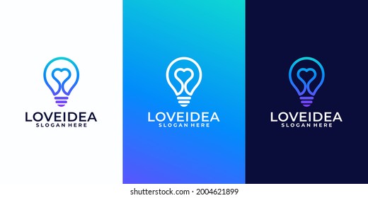 creative love idea with Bulb lamp and heart logo design