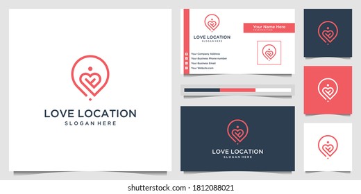 Creative love location logo design concept line art style. combine heart, pin, map and people logo design vector and business card