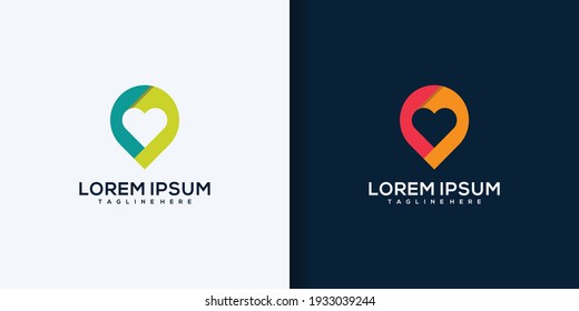 Creative love location logo design concept line art style. combine heart, pin, map and people logo design vector