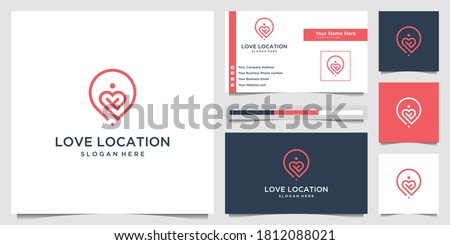 Creative love location logo design concept line art style. combine heart, pin, map and people logo design vector and business card