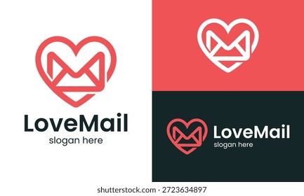 Ilustración creativa de la Plantilla del diseño del logotipo del correo del amor. Amor Abstractas del corazón con el símbolo del icono del Vector del diseño del sobre