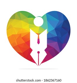 Creative love pen with human sign logo design template. Human character and Pen logo.