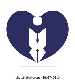 Creative love pen with human sign logo design template. Human character and Pen logo.