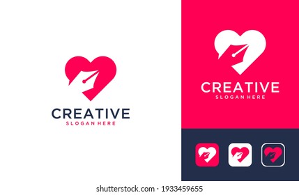 el amor creativo con el diseño del logotipo del lápiz