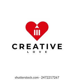CREATIVE LOVE PENCIL LOGO ICON ILLUSTRATION