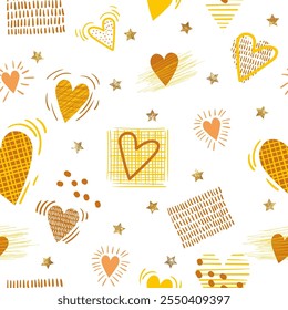 Creative Love Print. Pattern Drawn Scribble Hearts. Vector