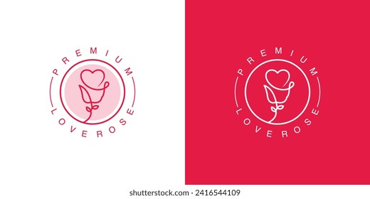 Logo de Creative Love Rose. Flower Luxury Salon Spa Cosmetic. Plantilla de diseño de vectores de símbolos de logotipo de San Valentín.