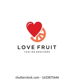 Creative love sign with orange fruit logo design Vector sign illustration template